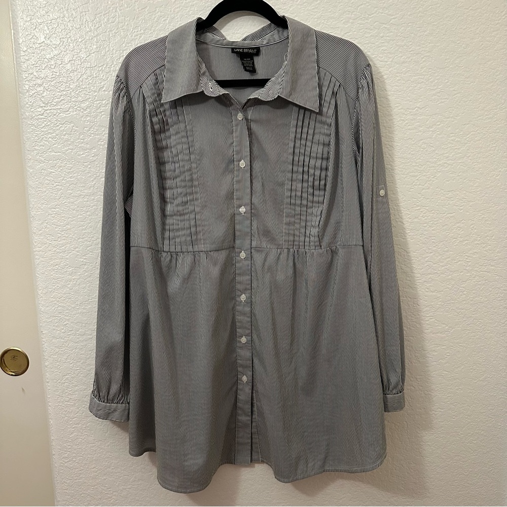 Lane Bryant Peplum Striped Button Tunic Top w/Roll Tab Sleeve - Size 18/20 (2X)